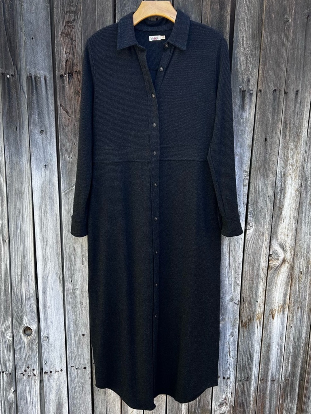 Faherty Legend Sweater Shirt Dress Midi Maxi Heathered Black Twill M